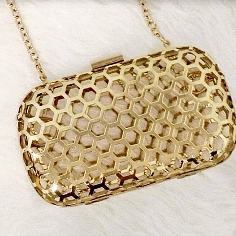 BCBG Gold Metal Honeycomb Clutch